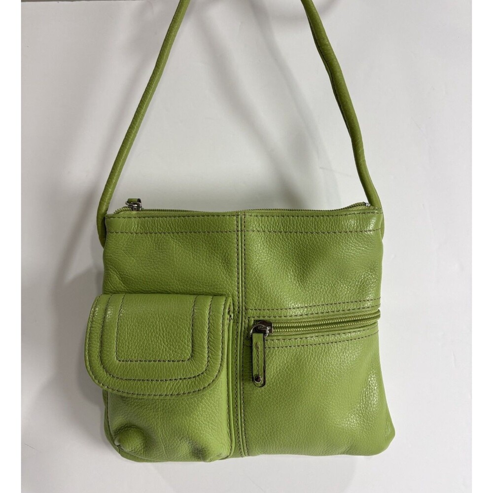 Tignanello Women's Lime Green Leather Multi Pocket Crossbody Bag Sz Medium